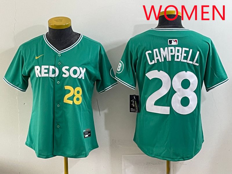 Women 2025 Boston Red Sox 28 Campbell Dark Green Joint Name Nike MLB Jersey style 5